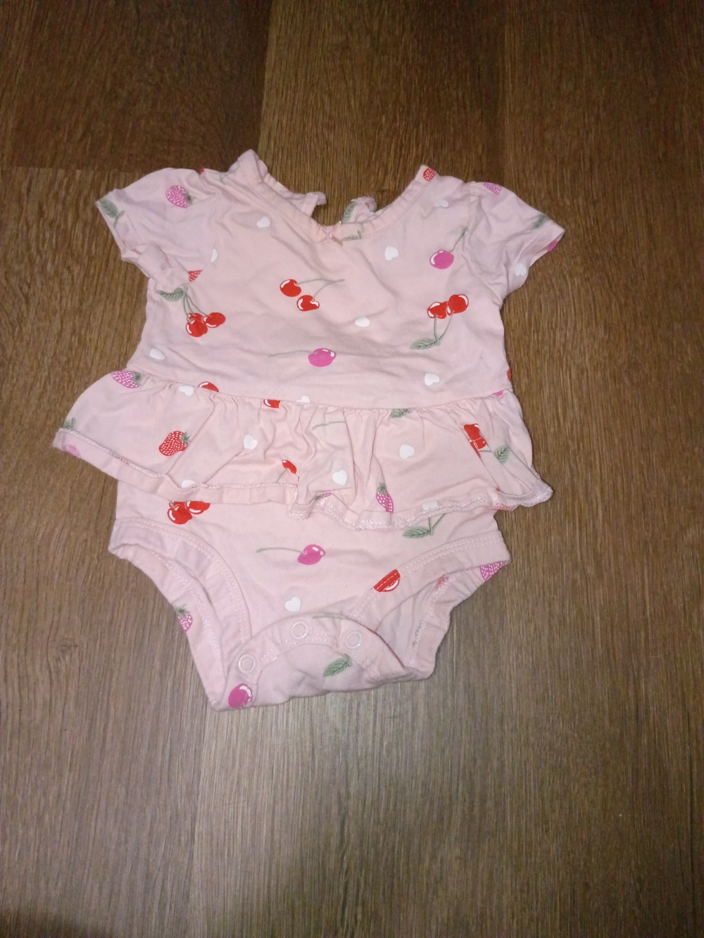 Baby Girls Pink Cherry Print Ruffle Bodysuit Dress